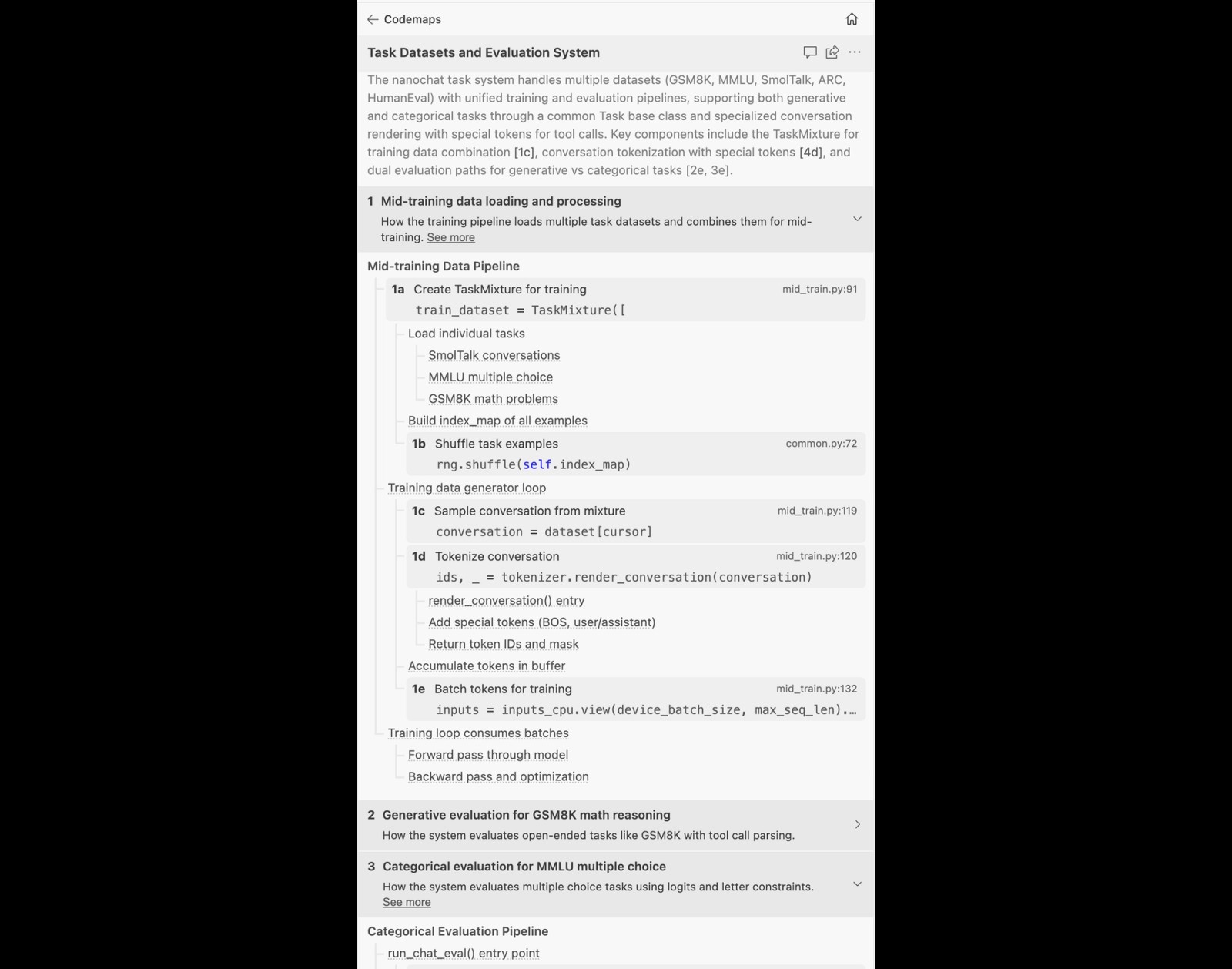 CodeMaps view of a task dataset and evaluation system showing grouped execution paths